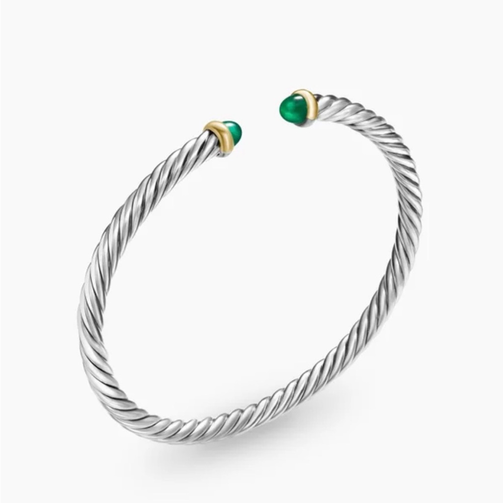 David Yurman Silver Bracelet with Green Accents